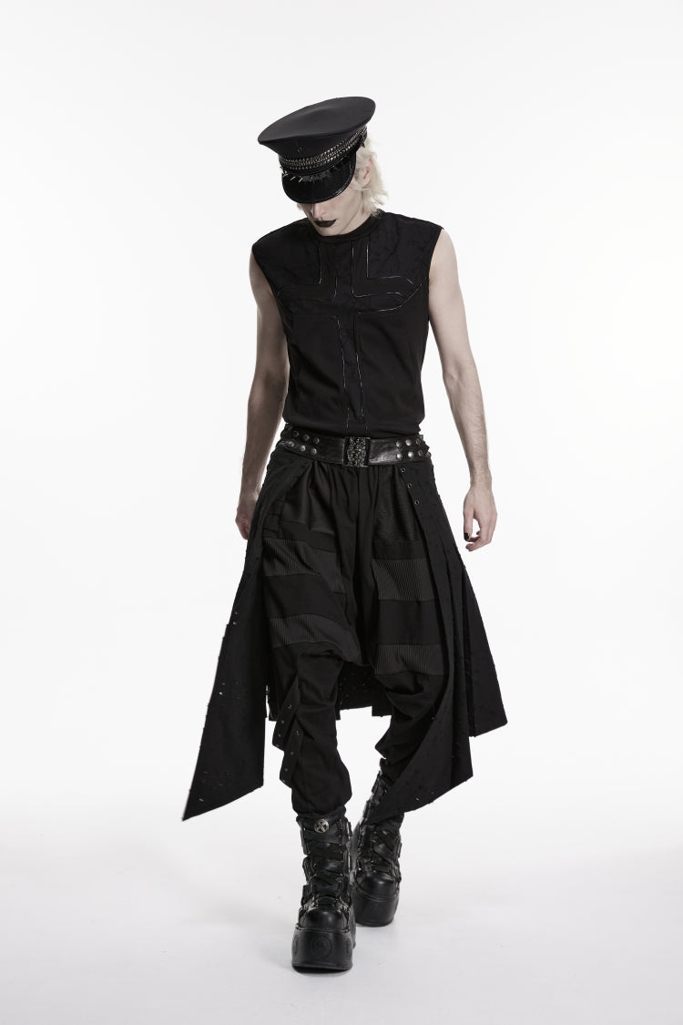 Black Lace-Up Irregular Ripped Men's Punk Skirt - Product - 5