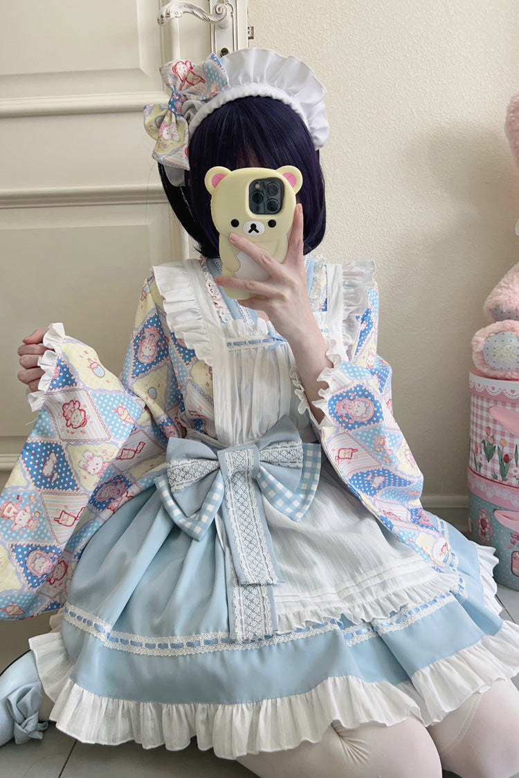 [Showa Sweet Pet] Ruffle Bowknot Sweet Japanese Maid Lolita Dress 6 Colors - Product - 21