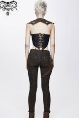 Brown Back Lace Up Raglan Sleeve Chest Hollow Loop Women's Punk Corset - Product - 7