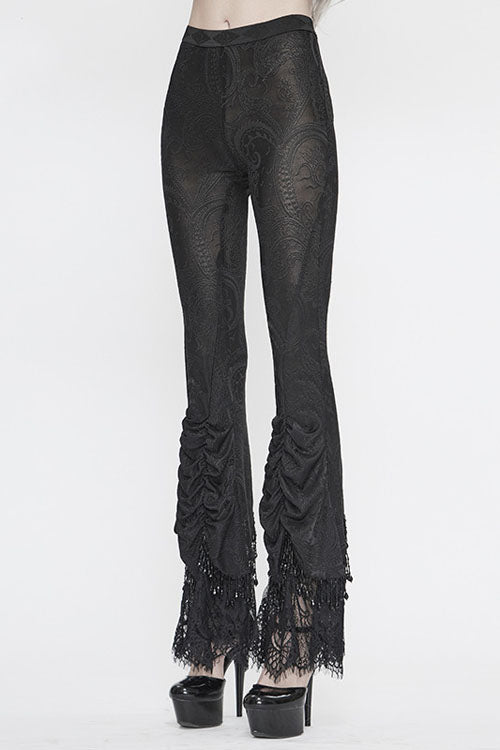 Black Lace Beaded Pleated Gothic Womens Pants - Product - 2