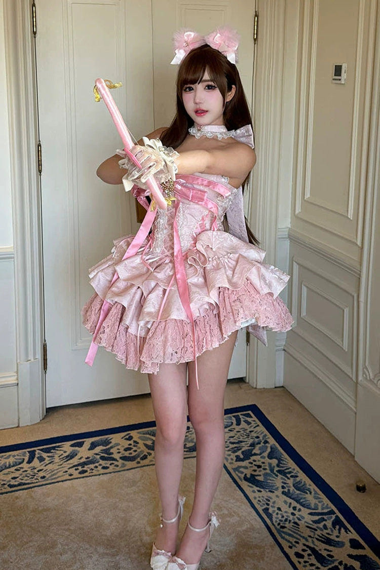 Pink [Kitten Sweetheart] Multi-Layered Ruffled Bow Lace-Up Princess Ballet Sweet Lolita Jsk Dress - Product - 6