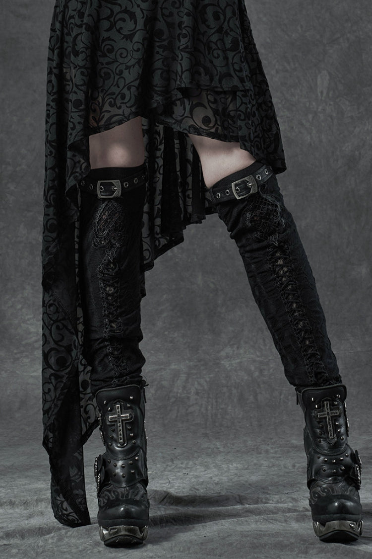 Black Embroidery Ripped Women's Gothic Leg Warmers - Black - 1