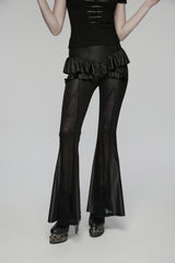 Black Ruffled Women's GothicRuffled Cobweb Pattern Flared Pants - Black - 1