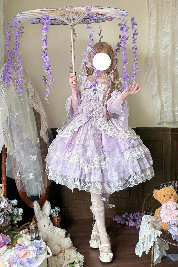 Purple Spring Waters Reflecting Pear Blossoms Ruffled Embroidered Open-Front Bow Lace Sweet (Dress Only) detail view 2
