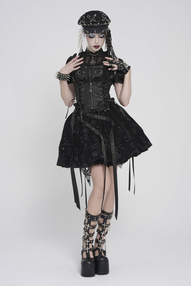 Black Bow Lace-Up Slim Zippered Women's Gothic Swallow-tailed Vest - Product - 4