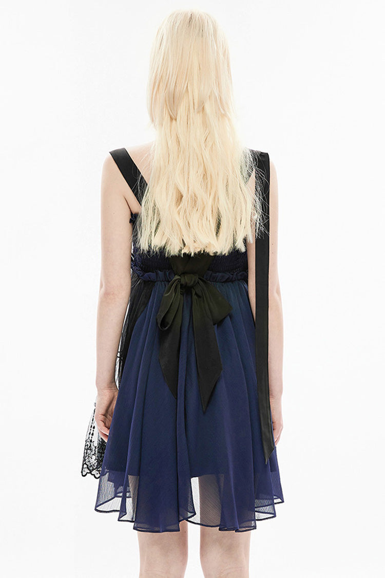Blue Strap Big Bow Streamer Super Cool Stitching Lace Suspender Women's Gothic Dress - Product - 3