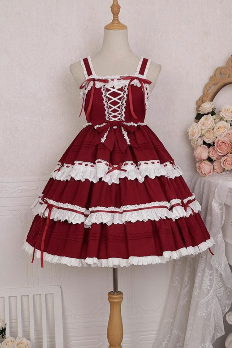 Red/White Sleeveless Multi-layer Bowknot Sweet Lolita Jsk Dress - Product - 3