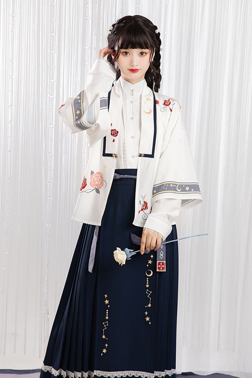 Original Daily White Moonlight Chinese Style Ming Dynasty Cardigan Top High Waisted Short Skirt Sweet Hanfu Full Set - Product - 2