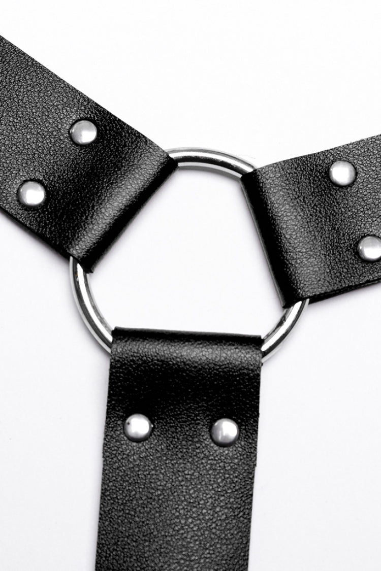 Black Women's Steampunk Buckle Faux Leather Body Harness - Product - 6