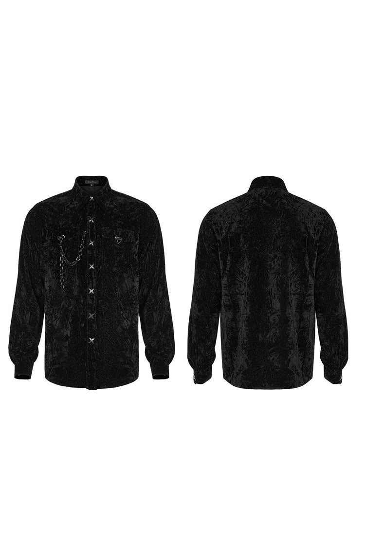 Men's Stand Collar Long Sleeves Metal Buckle Detachable Chain Steampunk Blouse 2 Colors - Product - 10