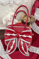 Sweet Bowknot Lace Zipper Japanese Lolita Handbag 3 Colors - Red - 6