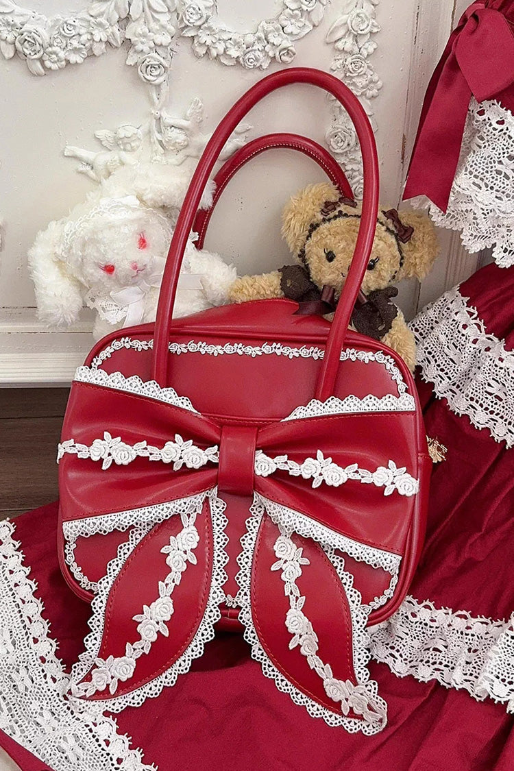 Sweet Bowknot Lace Zipper Japanese Lolita Handbag 3 Colors - Red - 6