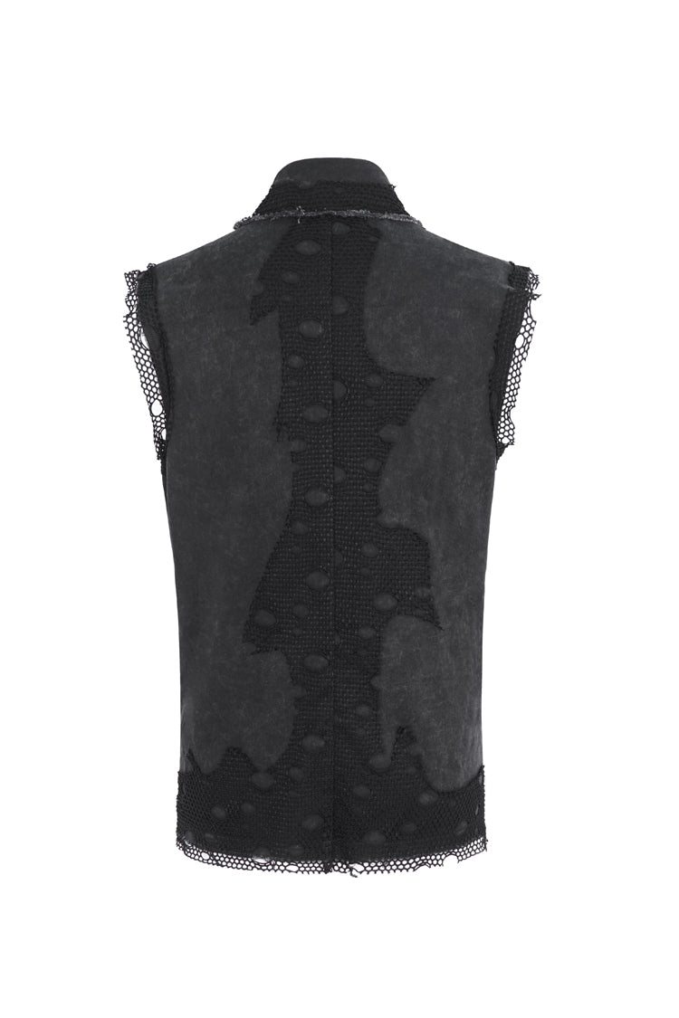 Black Lapel Collar Sleeveless Slim Men's Punk Vest - Product - 7