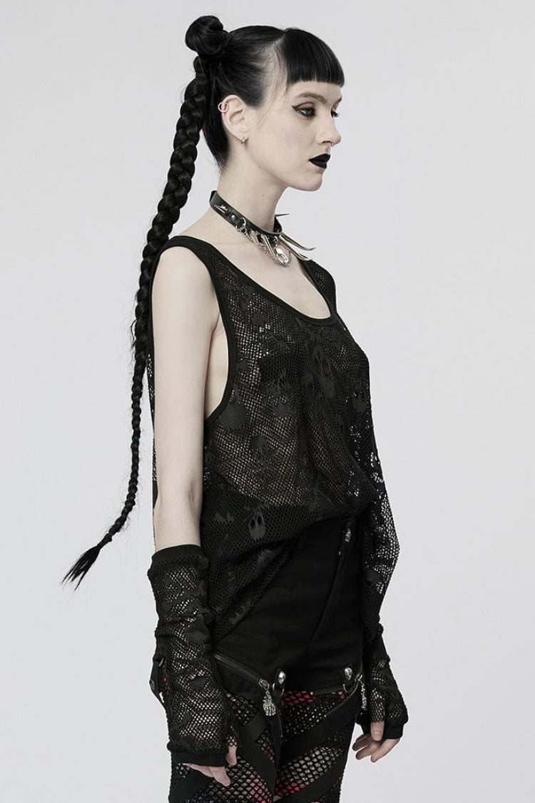 Skull Print Stitching Mesh Womens Steampunk Vest 2 Colors - Product - 2