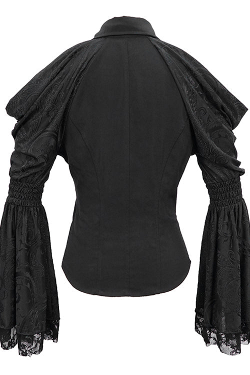 Black Off The Shoulder Trumpet Sleeves Sexy Womens Gothic Blouse - Product - 6