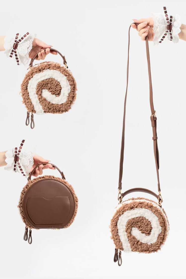 Cake Roll Dessert‑Themed Sweet Lolita Top‑Handle Shoulder & Crossbody Plush Bag 2 Colors - Product - 3
