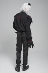 Black/Red Stand Collar Long Sleeves Ruffled Men's Gothic Plunging Shirt - Product - 5
