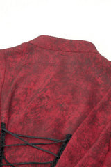 Red Multi-Layered Frilly Lace Long Hime Sleeves Lace-Up Women's Gothic Blouse - Product - 15