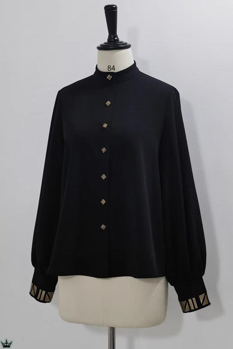 Black [Black Cat] Long Sleeves Print Embroidery Ouji Gothic Prince Handsome Lolita Blouse - Product - 3