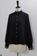 Black [Black Cat] Long Sleeves Print Embroidery Ouji Gothic Prince Handsome Lolita Blouse - Product - 3