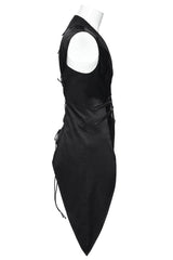 Black Sleeveless Zip Chain Lace-Up Asymmetric Men's Gothic Vest - Product - 8