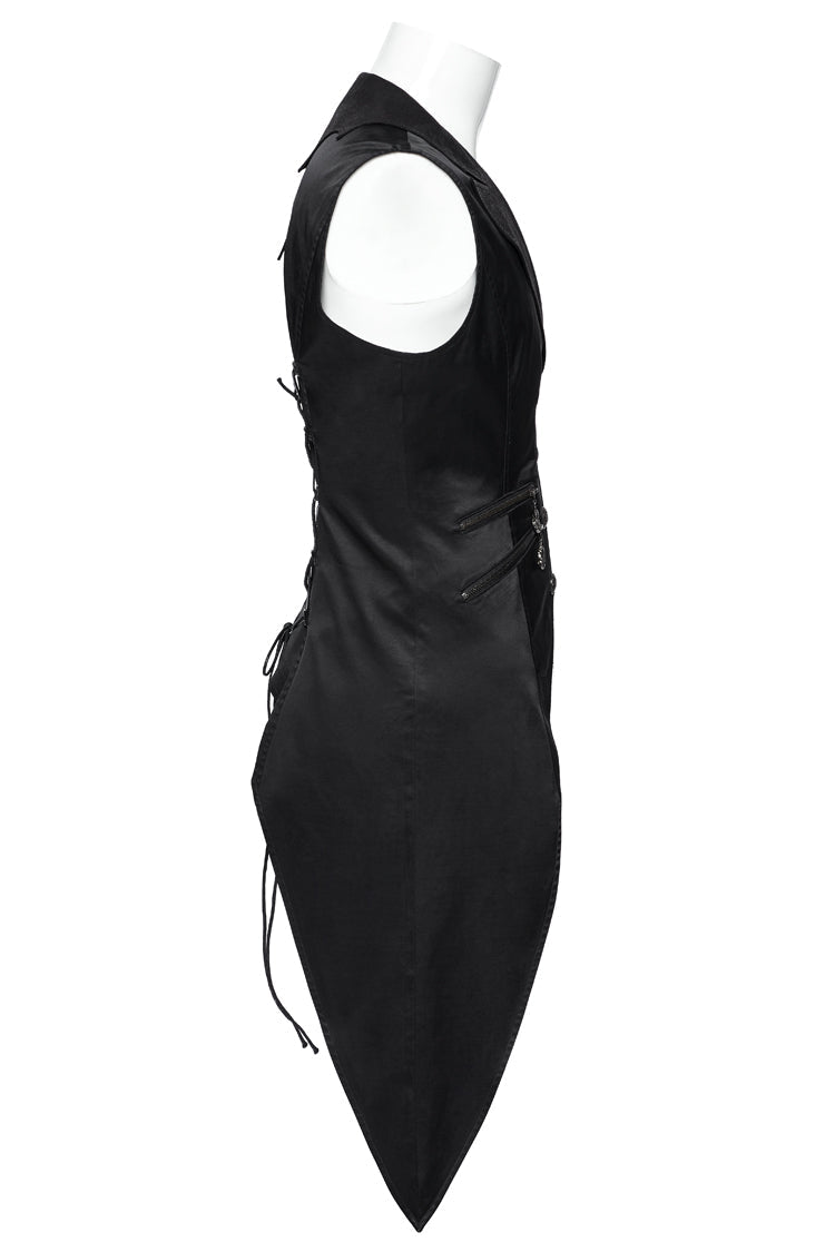 Black Sleeveless Zip Chain Lace-Up Asymmetric Men's Gothic Vest - Product - 8