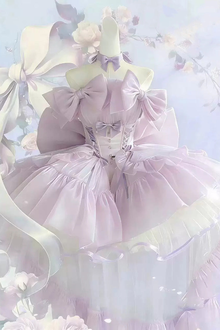 Purple [Moon-White & Star-Purple × First Spirit Twins Series] Sleeveless Ruffled Bow Lace-Up Princess Gorgeous Sweet Lolita Dress - Purple - 1