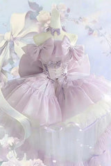 Purple [Moon-White & Star-Purple × First Spirit Twins Series] Sleeveless Ruffled Bow Lace-Up Princess Gorgeous Sweet Lolita Dress - Purple - 1