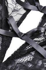 Black Sleeveless Hearted Multi-Layered Lace Split Sheer Mesh Women's Gothic Maxi Slip Dress - Product - 12