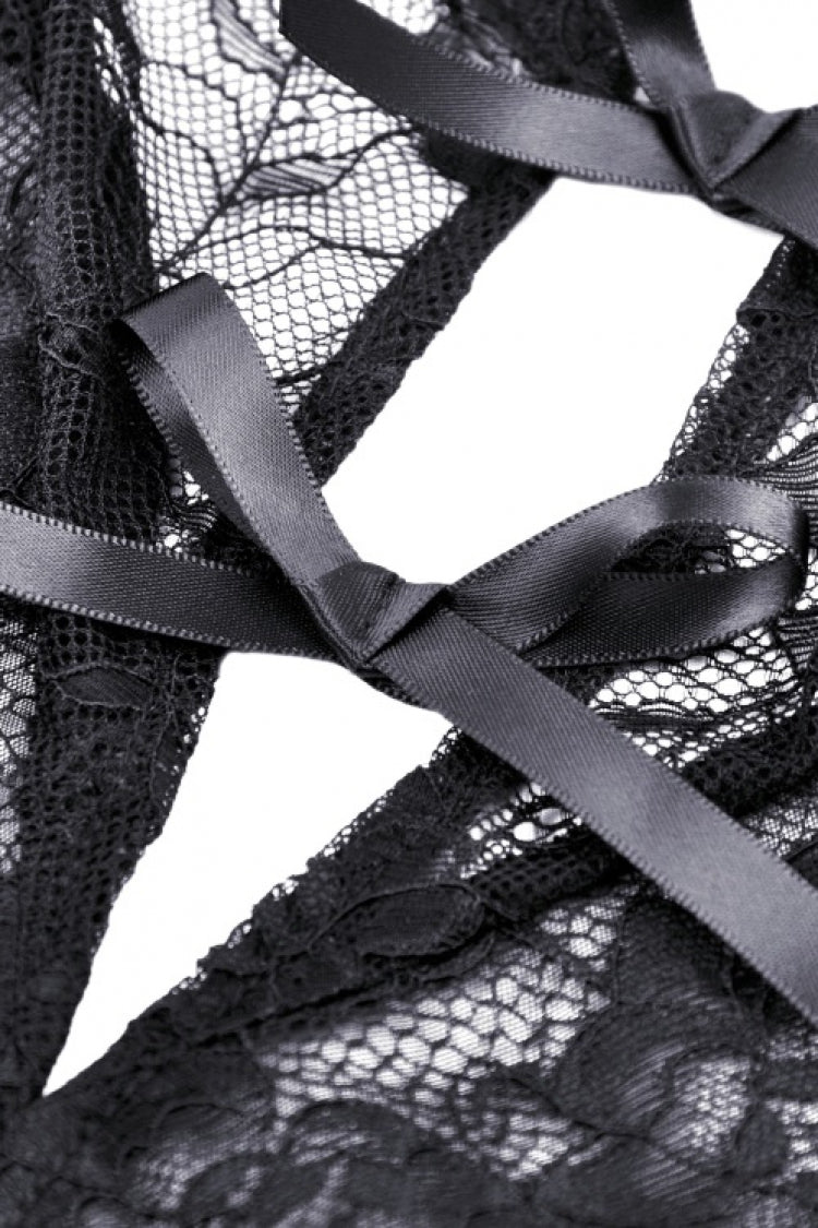 Black Sleeveless Hearted Multi-Layered Lace Split Sheer Mesh Women's Gothic Maxi Slip Dress - Product - 12