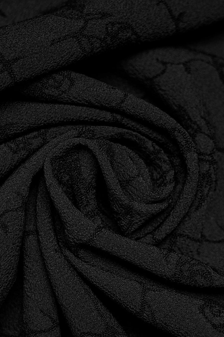 Black Square Collar Long Trumpet Sleeves Rose Print Lace Women's Gothic Elegant Dress - Product - 7