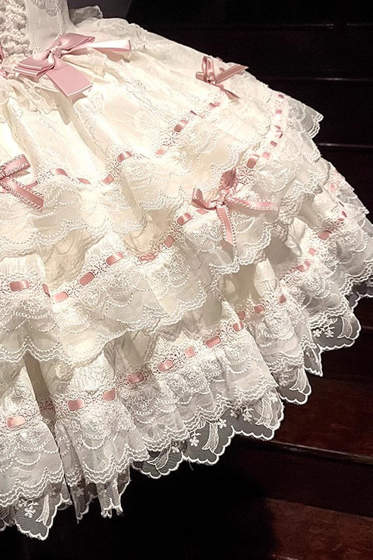 Apricot [Flora Isle Butterfly] Sleeveless Ruffle Bowknot Lace Lace-Up Sweet Elegant Lolita Jsk Dress - Product - 9