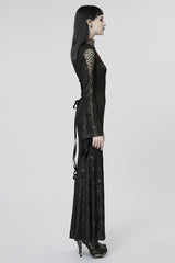 Black/Red V Collar Long Sleeves Hollow Embroidery Women's Gothic Dress - Product - 2
