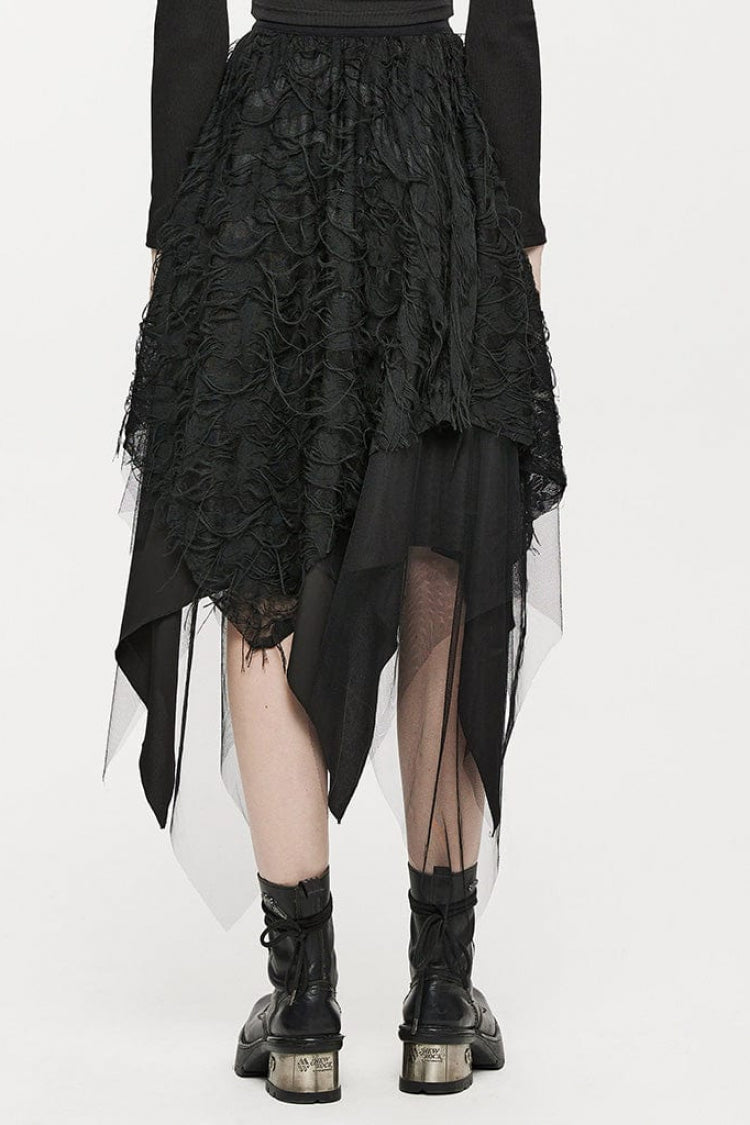Black Butterfly Metal Buckle Irregular Hem Ripped Women's Punk Skirt - Product - 3