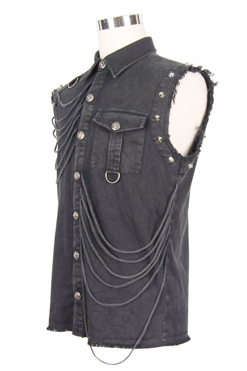 Black Rock Unedged Sleeveless Faded Mens Punk Blouse - Product - 6