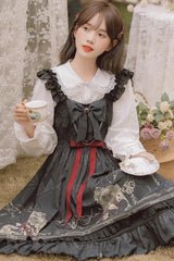 Black Birdcage Rose Print Ruffle Bowknot Gothic Princess Lolita Dress - Product - 7