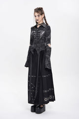 Black Lapel Collar Long Sleeves Print Lace-Up Cutout Women's Punk Blouse - Product - 9