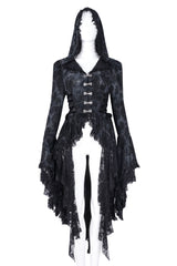 Black Long Trumpet Sleeves Multi-Layered Embroidery Lace Hooded Ripped Women's Gothic Jacket - Product - 3