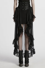 Black Ruffle Lace Women's Gothic Corset Skirt - Black - 1