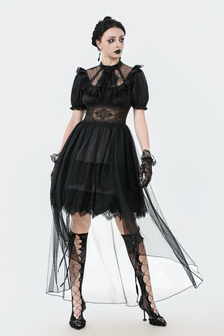 Black Short Puff Sleeves High/low Multi-Layered Women's Gothic Chiffon Dress Wedding Dress - Product - 9