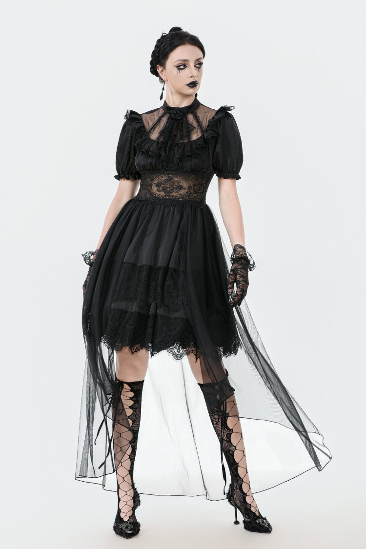 Black Short Puff Sleeves High/low Multi-Layered Women's Gothic Chiffon Dress Wedding Dress - Product - 9