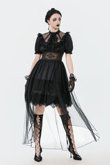 Black Short Puff Sleeves High/low Multi-Layered Women's Gothic Chiffon Dress Wedding Dress - Product - 9