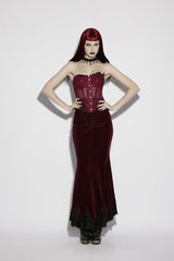 Red Embroidered Lace Lace-Up Slim Sheer Strappy Women's Gothic Corset - Red - 1