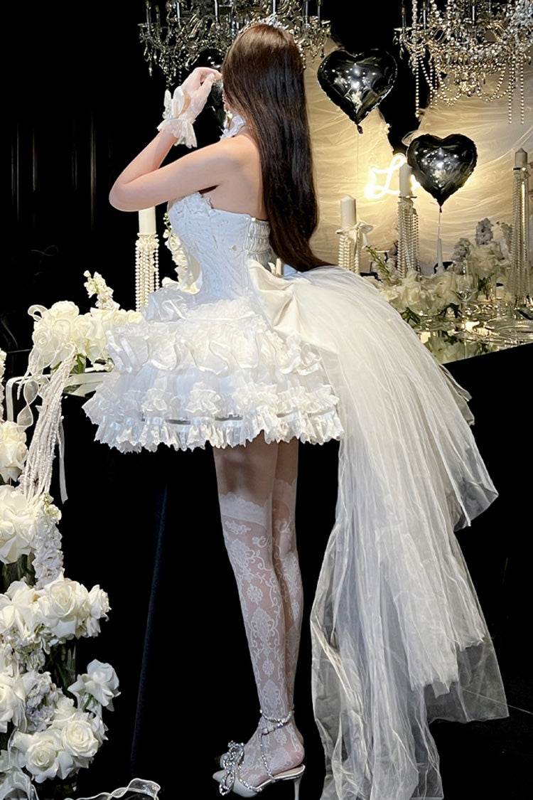 White [Love God Bride] Halterneck Ruffle Hanayome Bowknot Lace Sweet Princess Lolita Jsk Dress - Product - 6