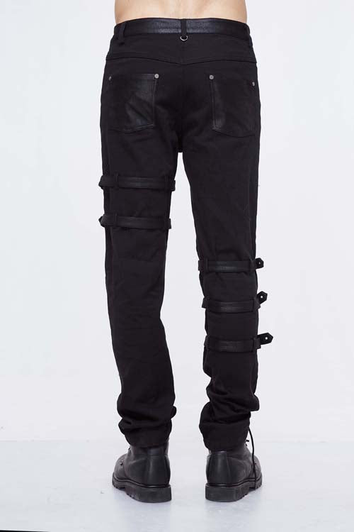 Black Asymmetric Loops Ragged Punk Rock Broken Holes Bandage Mens Pants - Product - 5