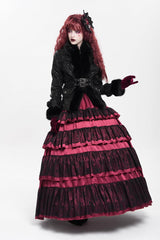 Black Long Sleeves Rose Floral Embroidery Buckle Straps Women's Gothic Coat - Product - 10