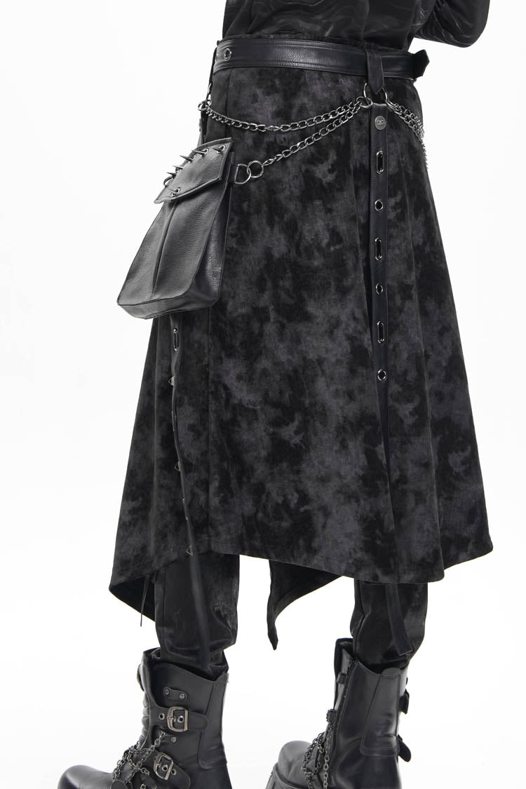 Black Chain Rivet Buckle Men's Gothic Skirt - Product - 6