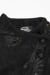 Black Long Sleeves Studded Floral Embroidery Faux Fur Stitching Women's Gothic Coat - Product - 5