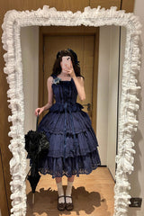 Dark Blue [Forest Waltz] Embroidery Bowknot Lace-Up Slim Sweet Elegant Lolita Suspender Top - Product - 4