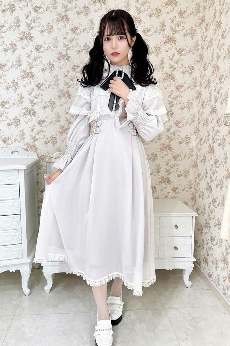Lace Cape Long Sleeves Bowknot Slim Jirai Kei Japanese Dress 5 Colors - Product - 9